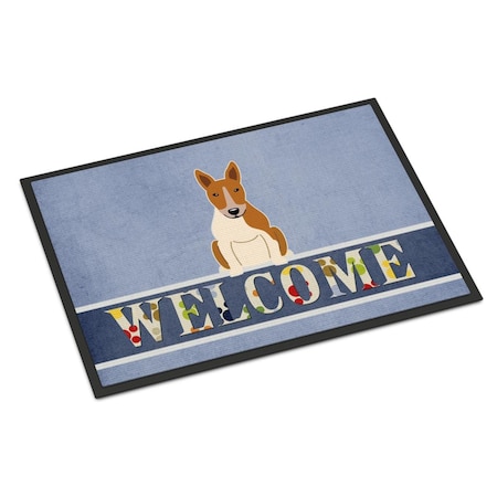 Carolines Treasures 18 x 27 in. Bull Terrier Red White Welcome Indoor or Outdoor Mat BB5716MAT